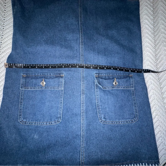 Adorable Hand Embellished Denim Overall Dress with Cream Crochet Detail - M/L - Picture 8 of 9